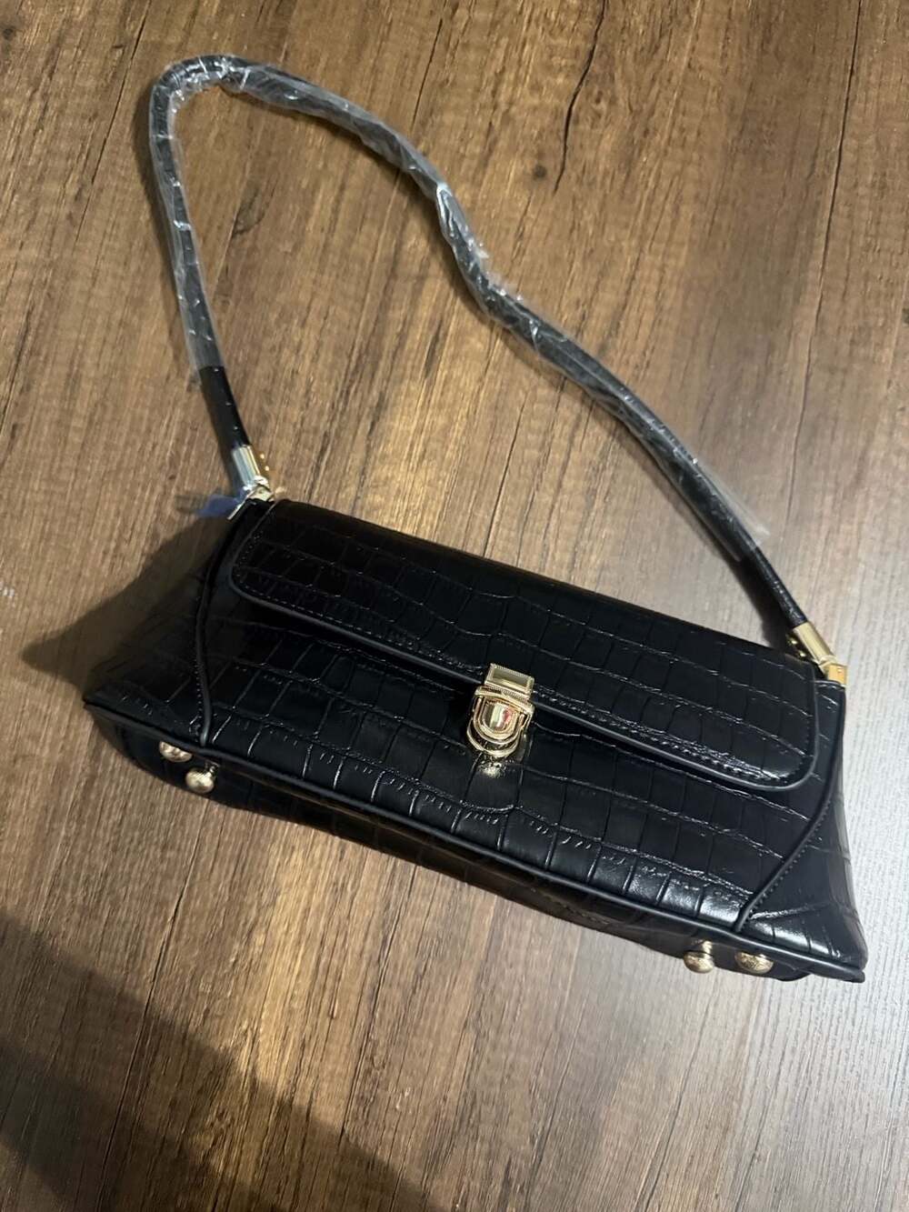 Unbranded Crocodile Embossed Shoulder Bag Black PU Leather Vintage Clutch